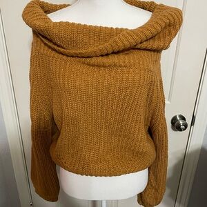 Lulu's Brown Off-the-Shoulder Sweater with Ribbed Knit